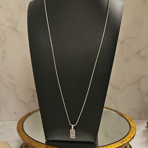 PINK Rhinestone Pendant Necklace On SILVER SNAKE chain 24"